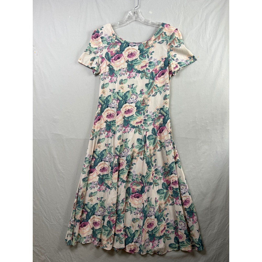 Vintage E.D. Michaels Maxi Dress Women 9/10 Floral  Lace Up Back Cottagecore